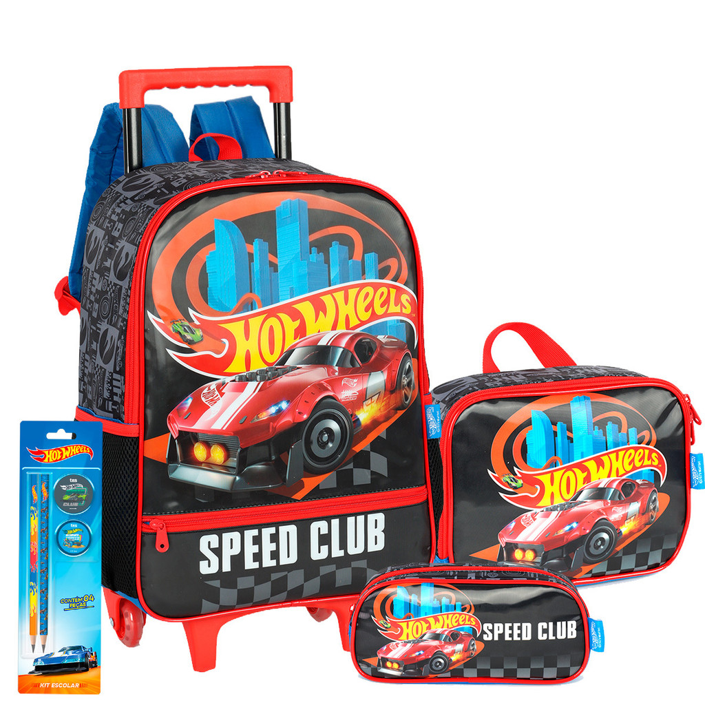Kit Mochila Rodinha Hot Wheels  Estojo + Lancheira Infantil  em Oferta na Shopee
