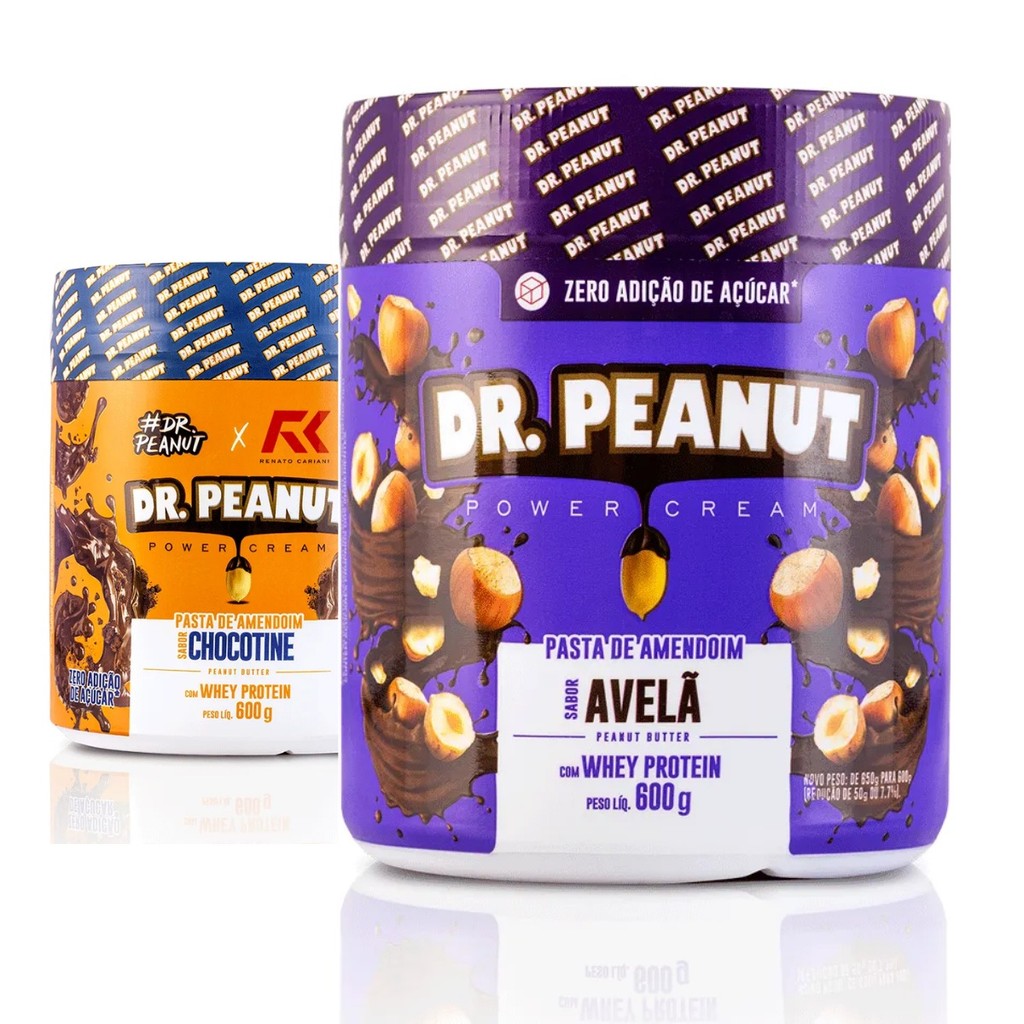 Kit 2x Pasta De Amendoim Com Whey Protein 600g Dr Peanut SABOR:AVELÃ + CHOCOTINE em Oferta na Shopee