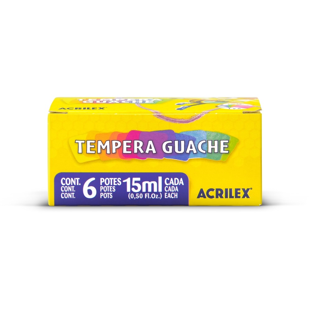 Tinta Guache Com 6 Cores Acrilex Multicor 15 ml, 020200000
