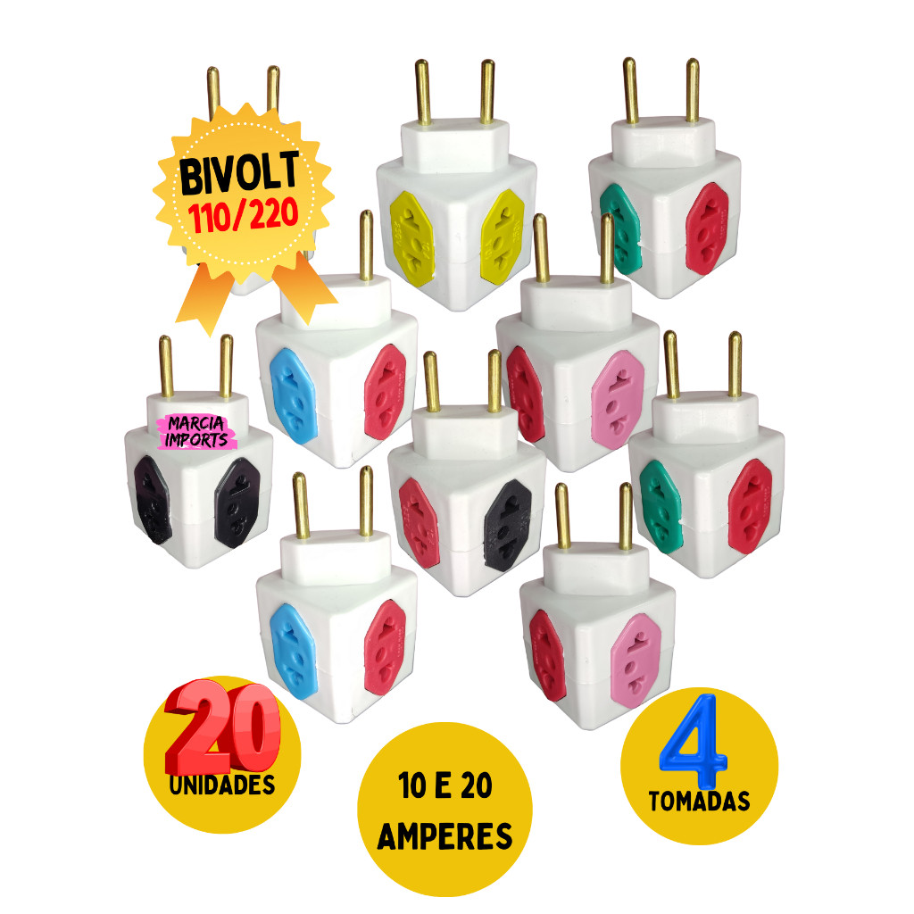 Beijamin Adaptador de Tomadas Cubo Colorido 4 Tomadas 3d