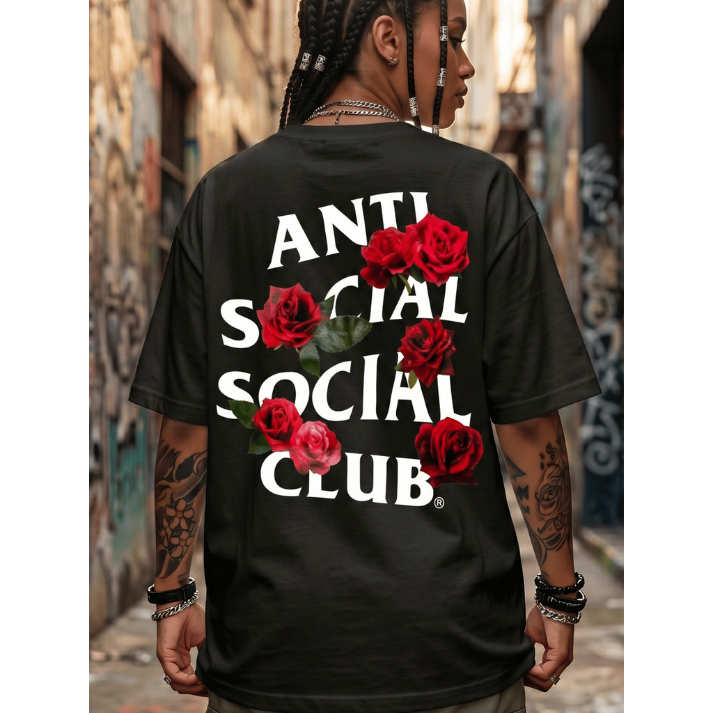 Camiseta Feminina Anti Social Social Club Rosas Streetwear Blusão Algodão Casual Trend