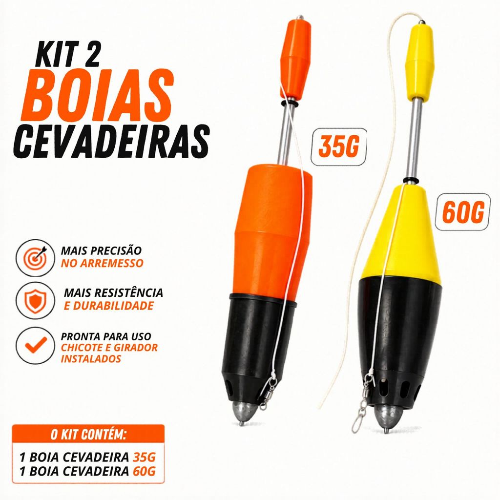 Kit 2 Boias Cevadeiras Pesqueiro 35g e 60g Cano Alumínio Chumbada Pesca Arremesso Longo