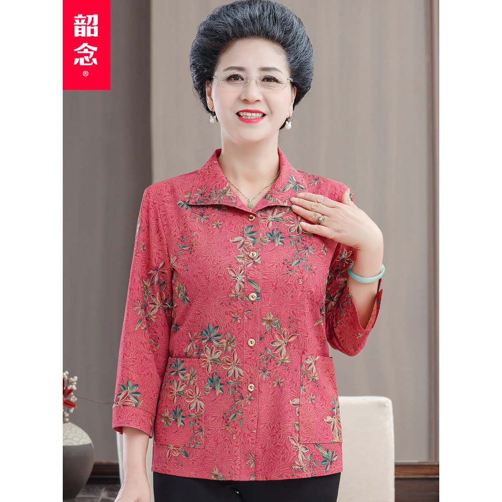 Camisa de manga três quartos para mulheres idosas, avó, verão, 60 anos, 70 anos, roupas femininas, mãe, Top, primavera,