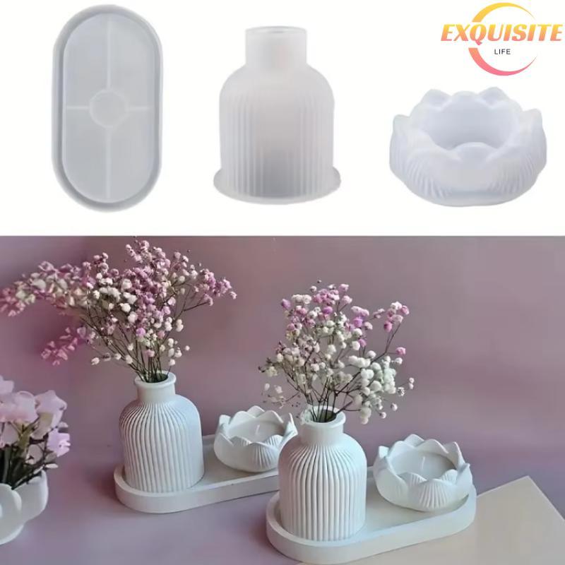 [EL-t] Bandeja De Vaso Listrado De Lótus Conjunto De Molde De Silicone DIY Gesso De Resina Epóxi Para Arranjo De Flores