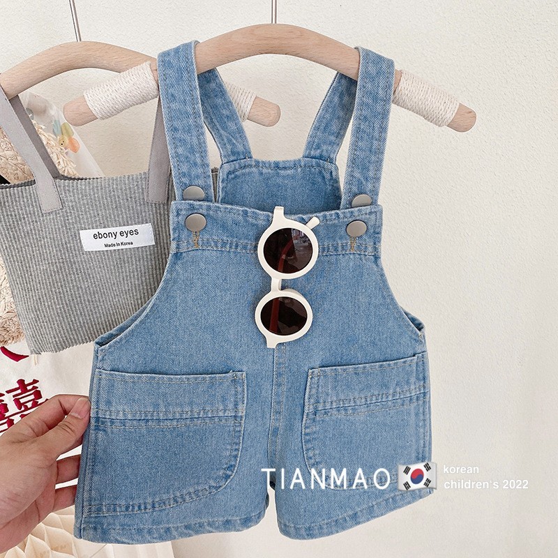 Meninas macacão terno moda estilo ocidental 2026 novo estilo coreano roupas infantis colete bebê menina Denim Short