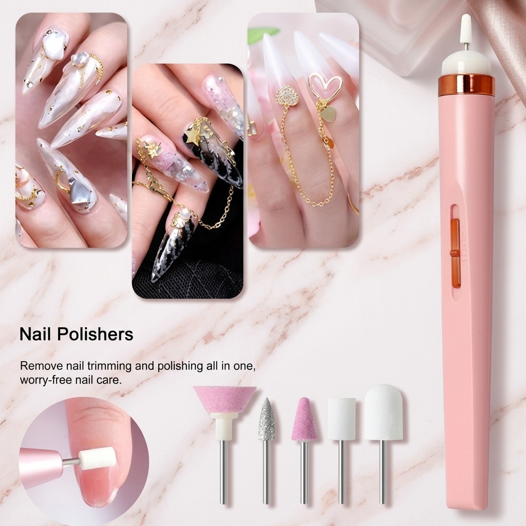 Lixadeira Lixa De Unha Alicate Remover 5 em 1 Manicure Cuticula Nails Sem Fio Portatil Ponta Intercambiavel