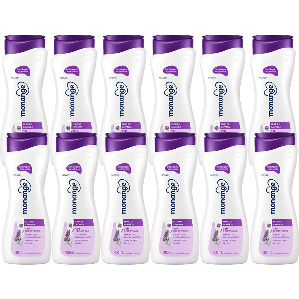 Kit Creme Hidratante Corporal Monange Flor de Lavanda 400ml - 12 Unidades