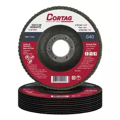 10 Discos Flap Cortag 115mm 4.1/2" G40 - Furo 22,22mm Óxido de Alumínio Fibra