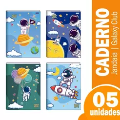 Caderno Costurado Jandaia Universitário - Capa Dura Galaxy Club Space 80 Folhas - Embalagem com 5 Unidades