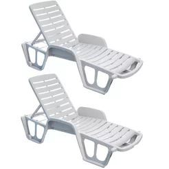 Conjunto com 2 Espreguiçadeiras com Encosto Reclinável Branco