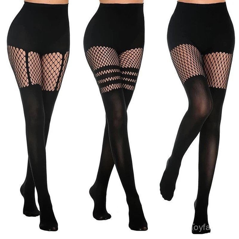 Meia-calça preta vazada com suspensórios, meias arrastão para mulheres, meia-calça de dança sexy para noite, meia arrast