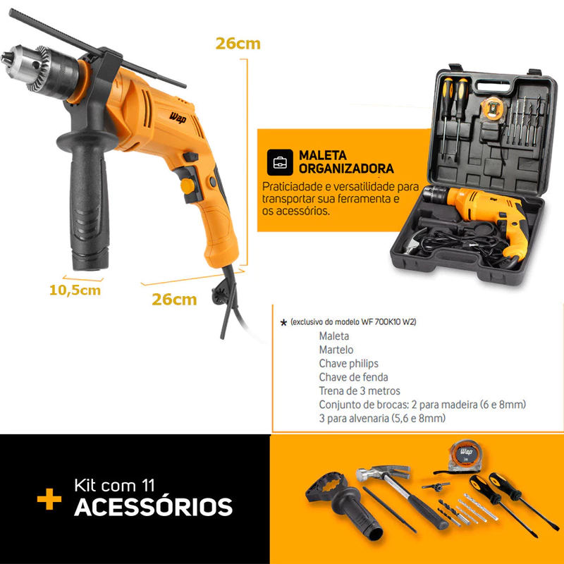 Furadeira de Impacto e Parafusadeira WAP WF 700K10 W2 700W — foto 8