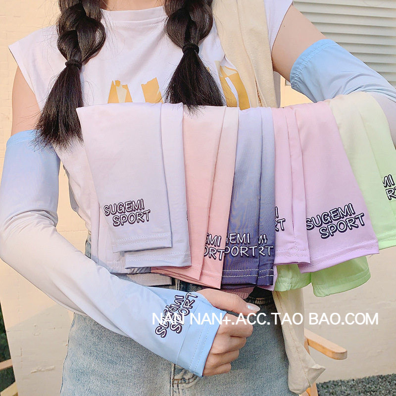 Cor gradiente manga de seda gelo feminino verão carta Casual moda manga gelo legal protetor solar Anti-ultravioleta braç
