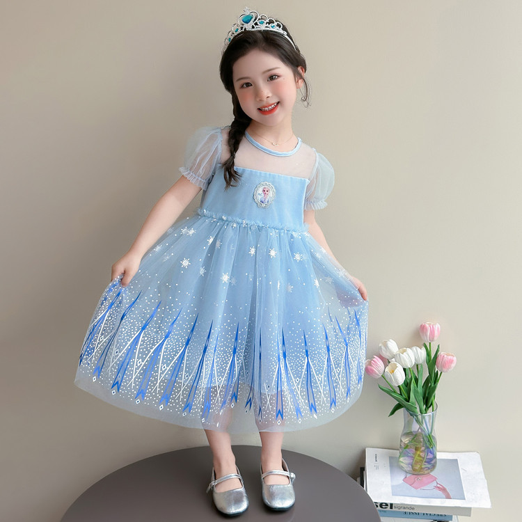 2026 novo estilo vestido de menina verão Elsa vestido de princesa vestido de verão um ano de idade bebê gaze vestido de