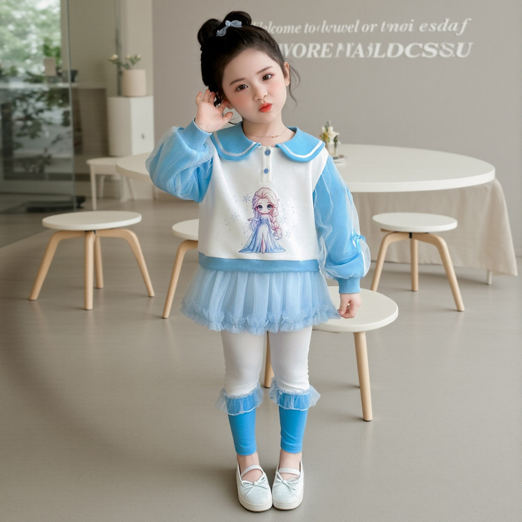 2026 primavera outono novo estilo menina crianças terno elegante vestido de um ano menina bebê Elsa Casual terno de duas