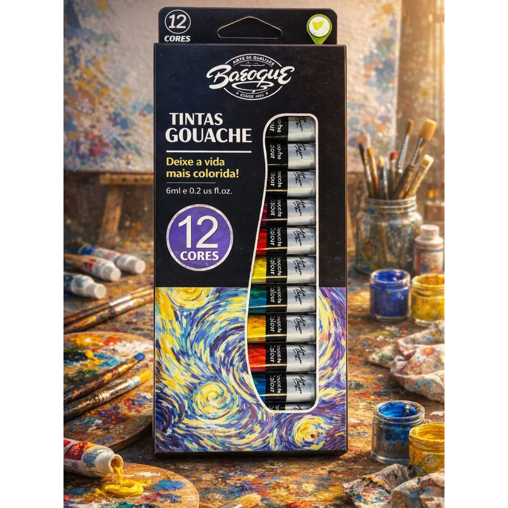 Kit 12 Cores Tinta Profissional / Acrílica, Óleo, Aquarela e Guache em Bisnagas 6ml