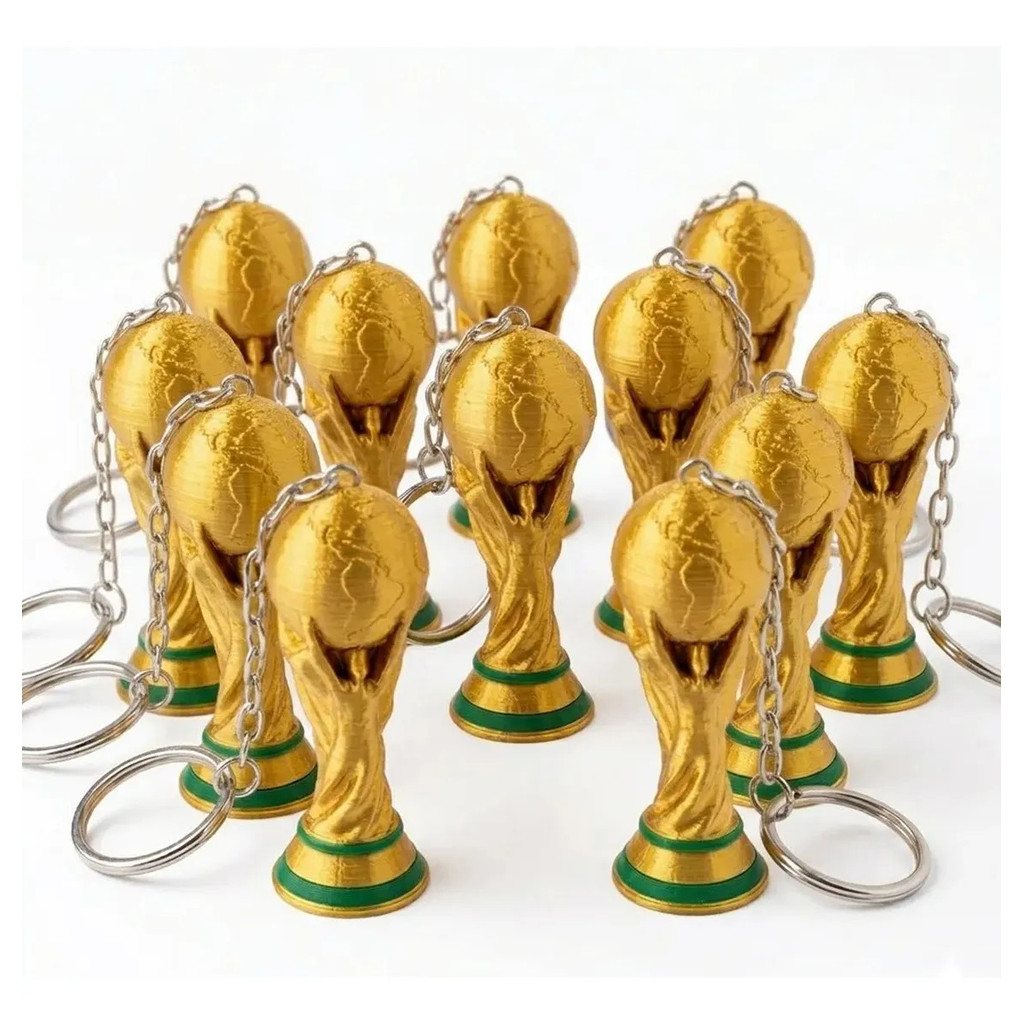Kit 10 Chaveiros Taça Copa Do Mundo Brinde Festa Futebol Presente Troféu Lembrança Dourada Miniatura