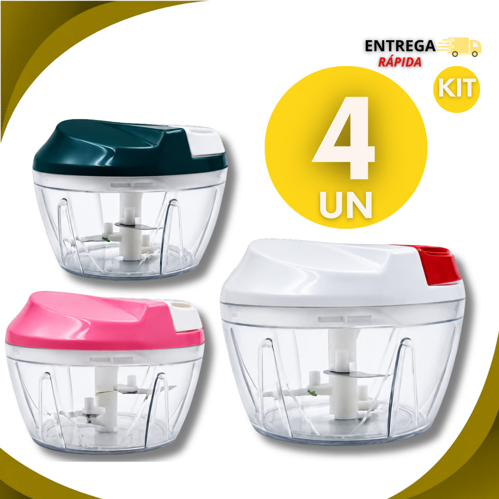 Triturador Processador Manual  De Alimentos 500ml Picador Alho Cebola Legumes 3 Lâminas Inox