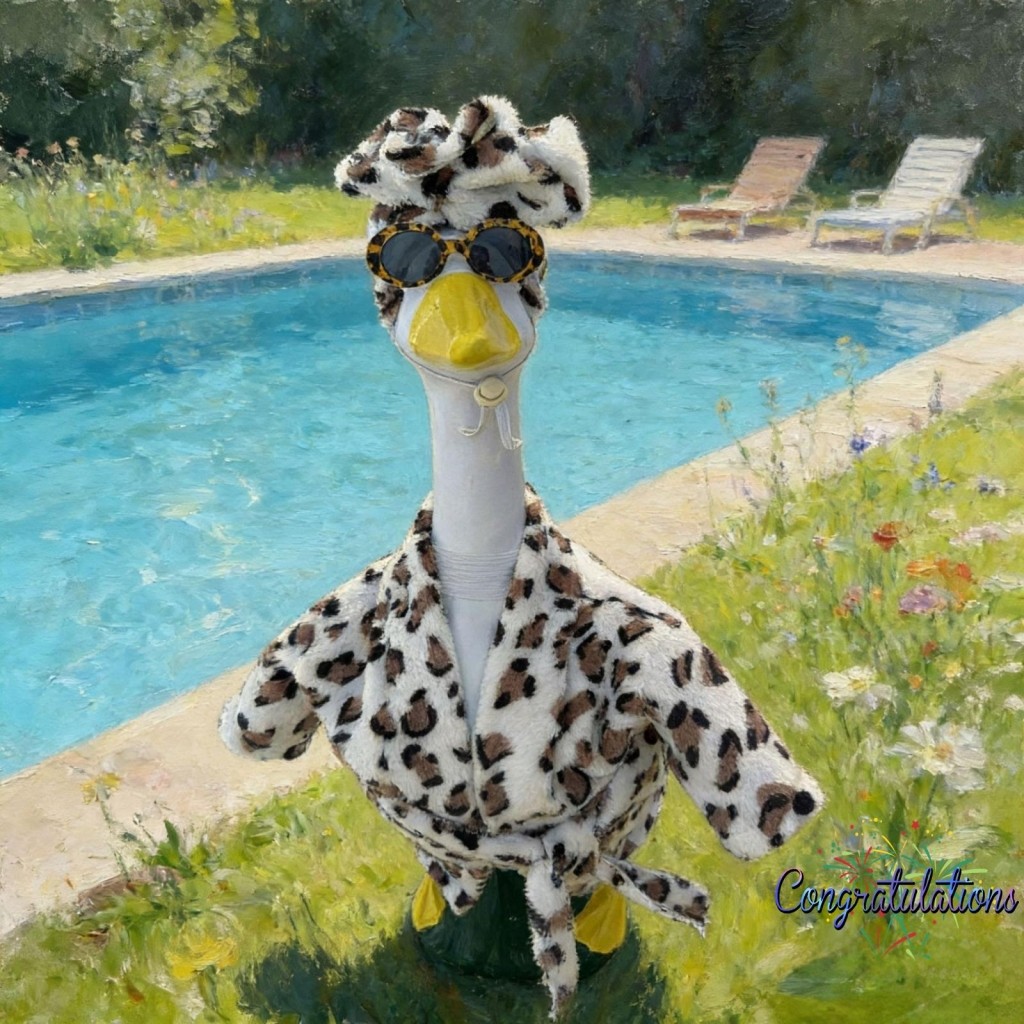 Cong-Porch Ganso Roupa Criativa Plástico Leopardo Impressão Fuzzy Roupão Com Óculos De Sol Cinto Lenço De Cabeça Para Ja
