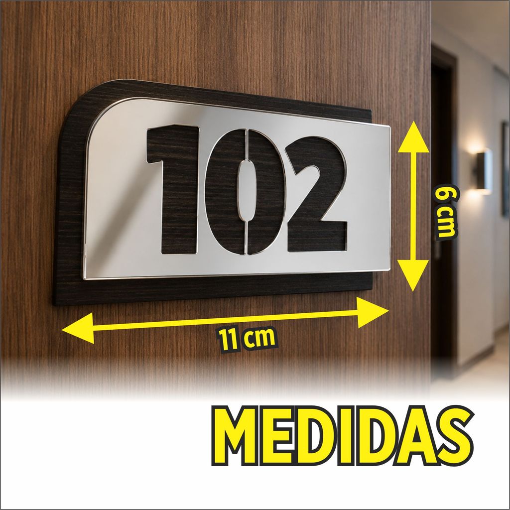 Placa Número Apartamento Personalizada em MDF Amadeirado Premium + Acrílico | Identificação de Porta