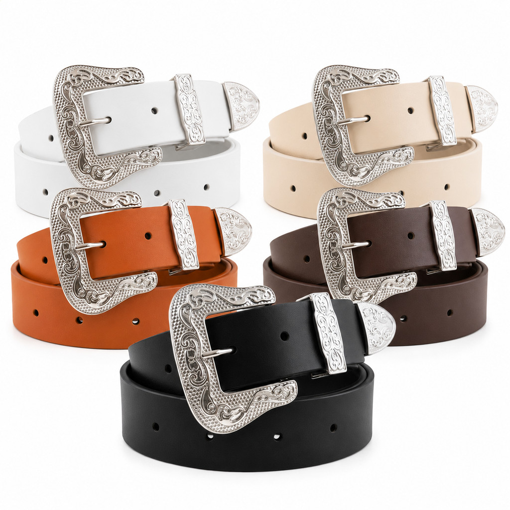 Cinto Feminino Country Boiadeira Vaqueira Rodeio Sertanejo Couro Fivela Prata 1 a 5 Cores Com Ponteira Plus Size