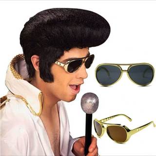 Halloween traje festa Elvis óculos carnaval feriado engraçado óculos de sol 80s Retro dourado óculos de sol