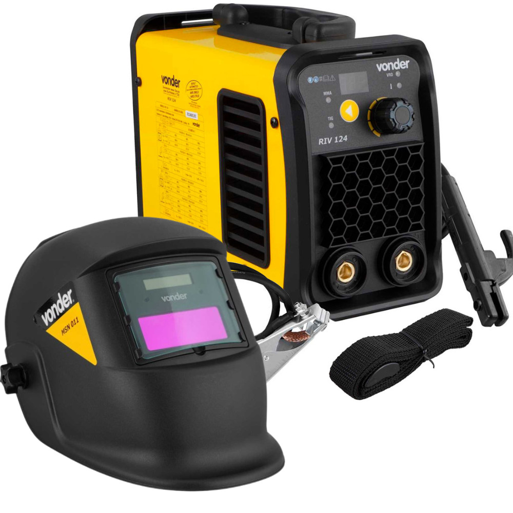 Kit Máquina De Solda Inversora Vonder RIV 124 120A Bivolt + Máscara Automática MSN 011 Eletrodo