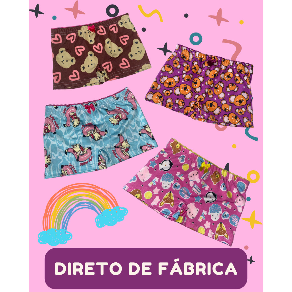 Kit 5 ou 10 Calcinhas Infantil Boxer Microfibra Estampadas Conforto Menina Sortidas
