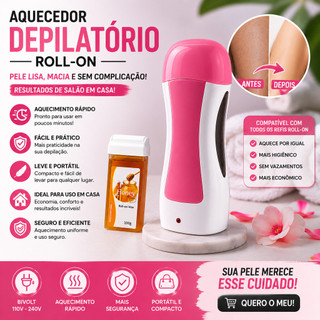 Kit Depilação Completo Roll-On Aquecedor de Cera + Refil + Papel Removedor