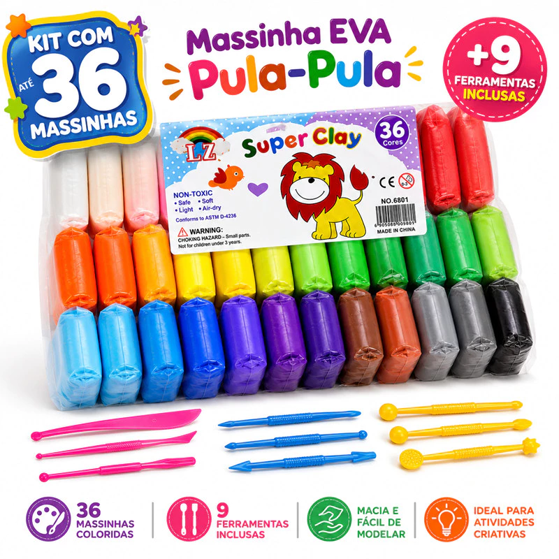 12 a 36 Massinha Argila Pula Pula de E.V.A Super Leve + 3 Ferramentas Brinde Brinquedos Educativos — imagem 1
