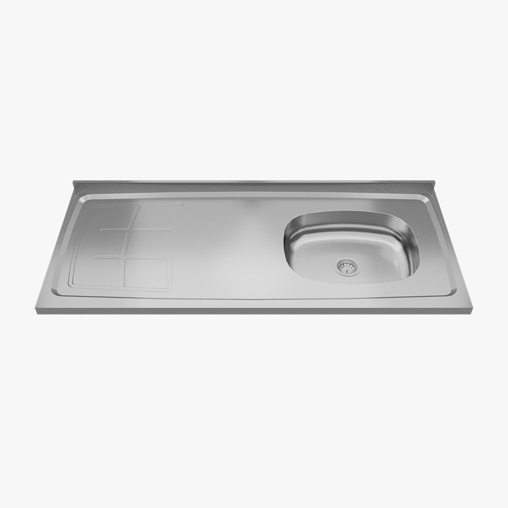 Pia de Cozinha em Aço Inox de 120CMX53CM Deslocada para Direita Concretada Lisa sem Válvula Bali Para direita