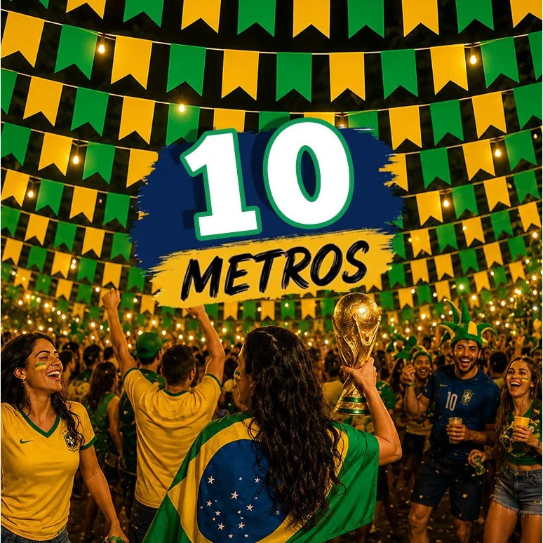 Bandeirinha Verde Amarelo Brasil 10m Decoração Copa Junina