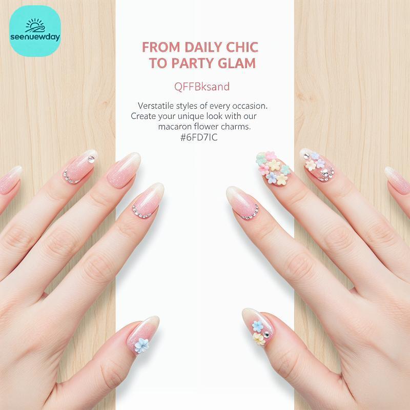 [seenuewday] Bonito 3D Pastel Macaron Flor Nail Art Encantos Com 6 Grade Caixa De Armazenamento Perfeito Para DIY Design