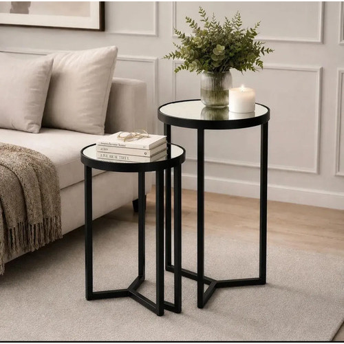 Kit 2 Mesas Laterais Decorativas Espelhadas Preto