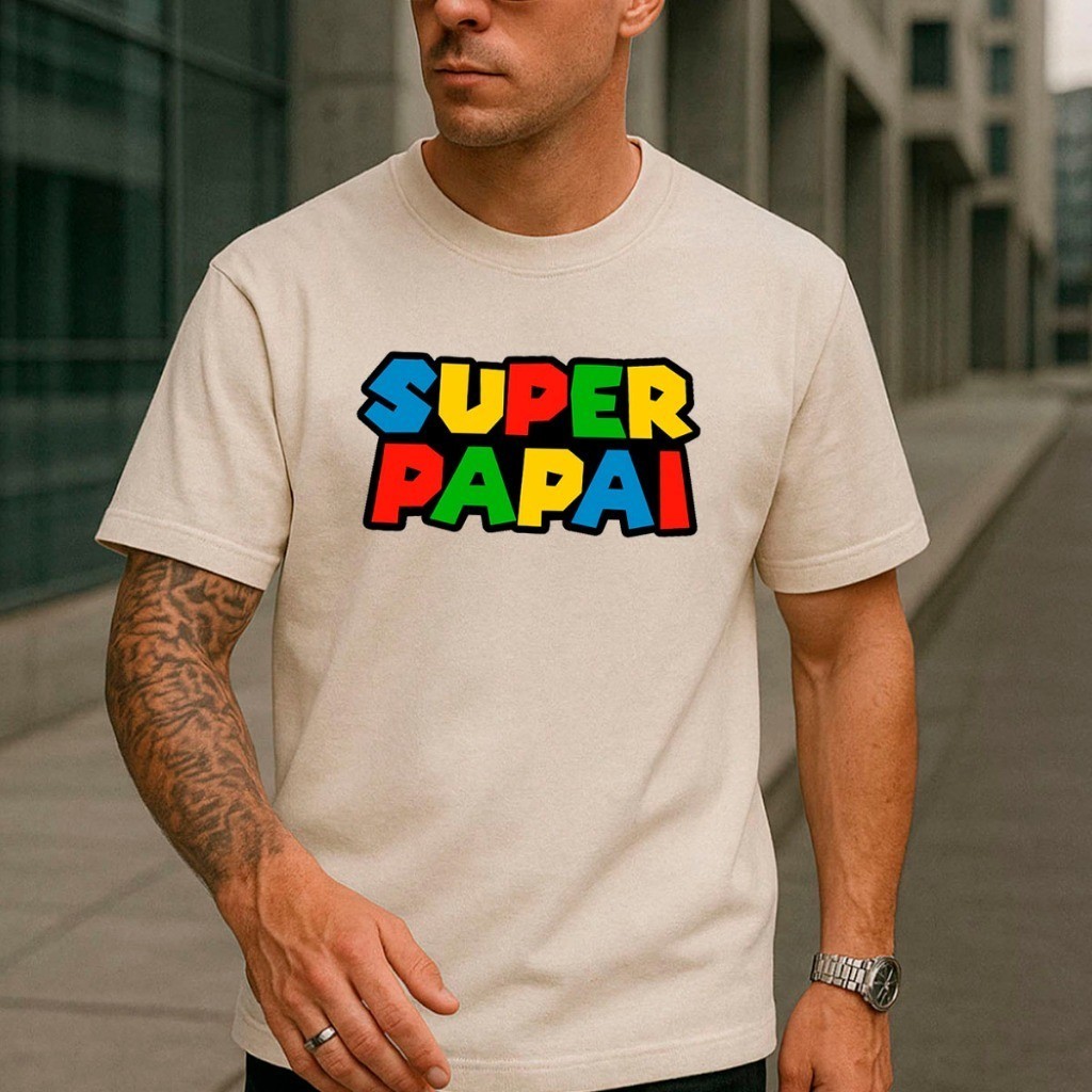 Camiseta Masculina Super Papai Camisa 100% Algodão Presente Dia Dos Pais Elegante