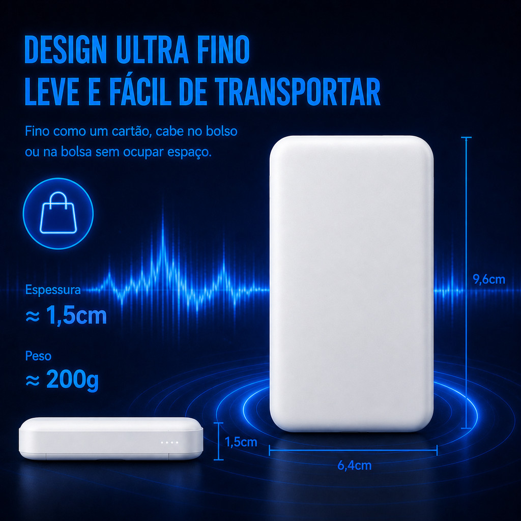 Carregador Magnético Magsafe 10000mAh Ultra Fino Recarga 15W Rápido Ideal para iPhone Linha 12 a 17