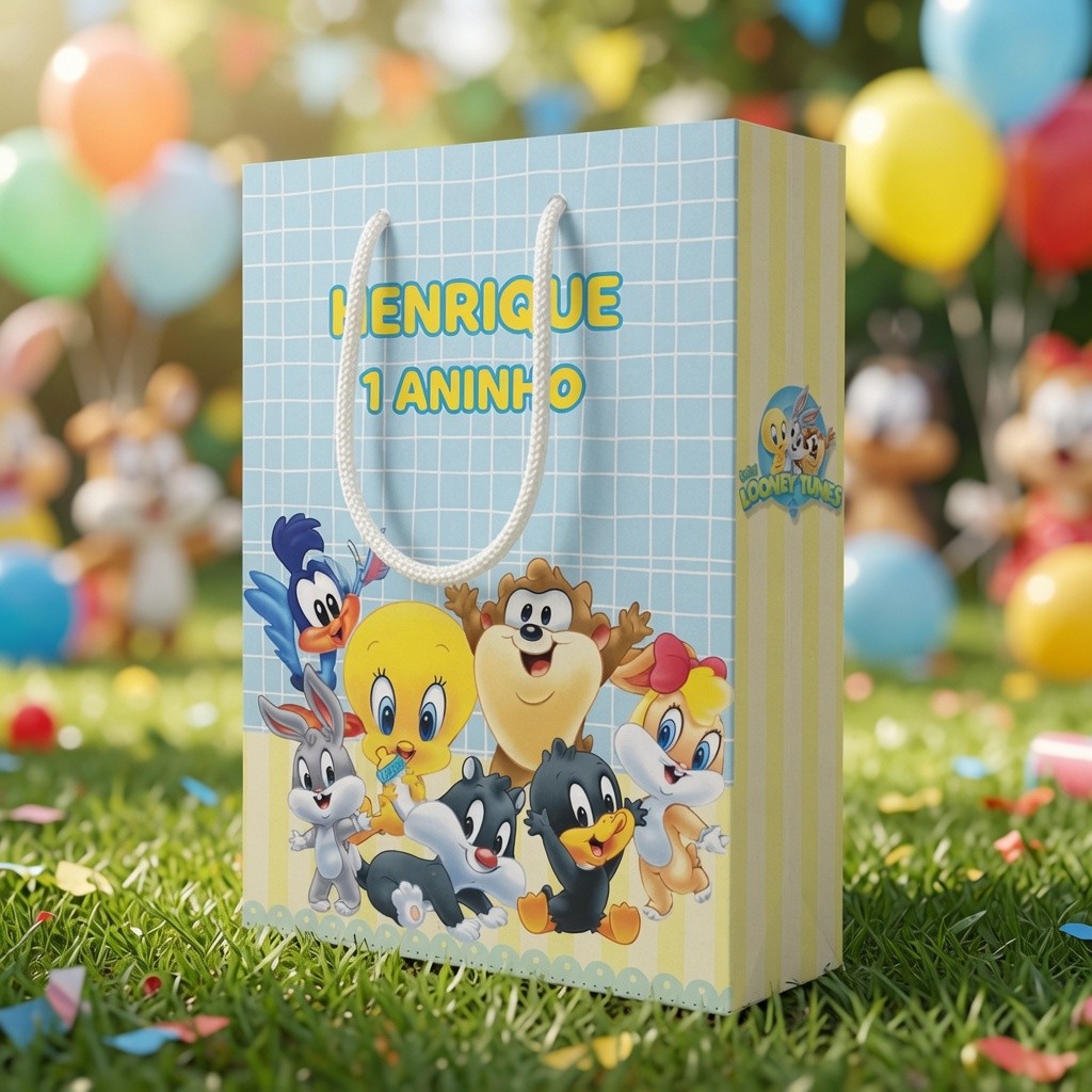 Sacolinha Personalizada Looney Tunes Lembrancinha para Festa aniversário Papelaria Personalizada