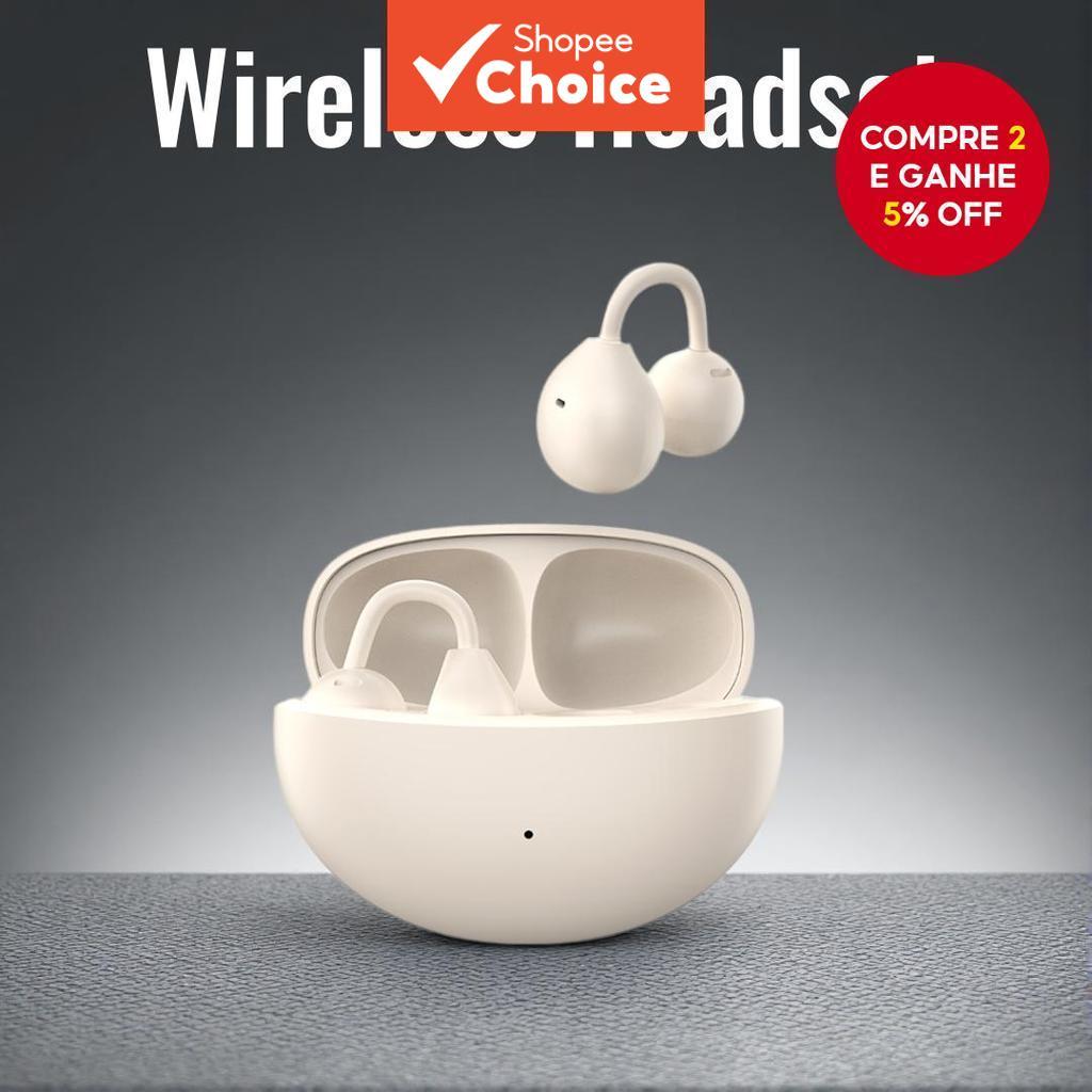  Fones de Ouvido Bluetooth Clip-On Fones Sem Fio com Microfone Headset Mãos-Livres para Esportes Corrida Fone de Ouvido