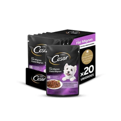 Kit Ração Úmida Cesar Sachê Cortes Selecionados Filé Mignon Para Cães Adultos 20 Unidades