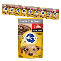 Ração Úmida Pedigree Sachê Cães Adultos Sênior 7+ Anos sabor Carne ao Molho - 100g - KIT 10 unids.
