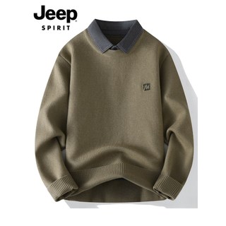 JEEP SPIRIT Falso Suéter De Duas Peças Masculino Outono Camisa Na Moda Gola High-End Juventude Suéter Casual Masculino