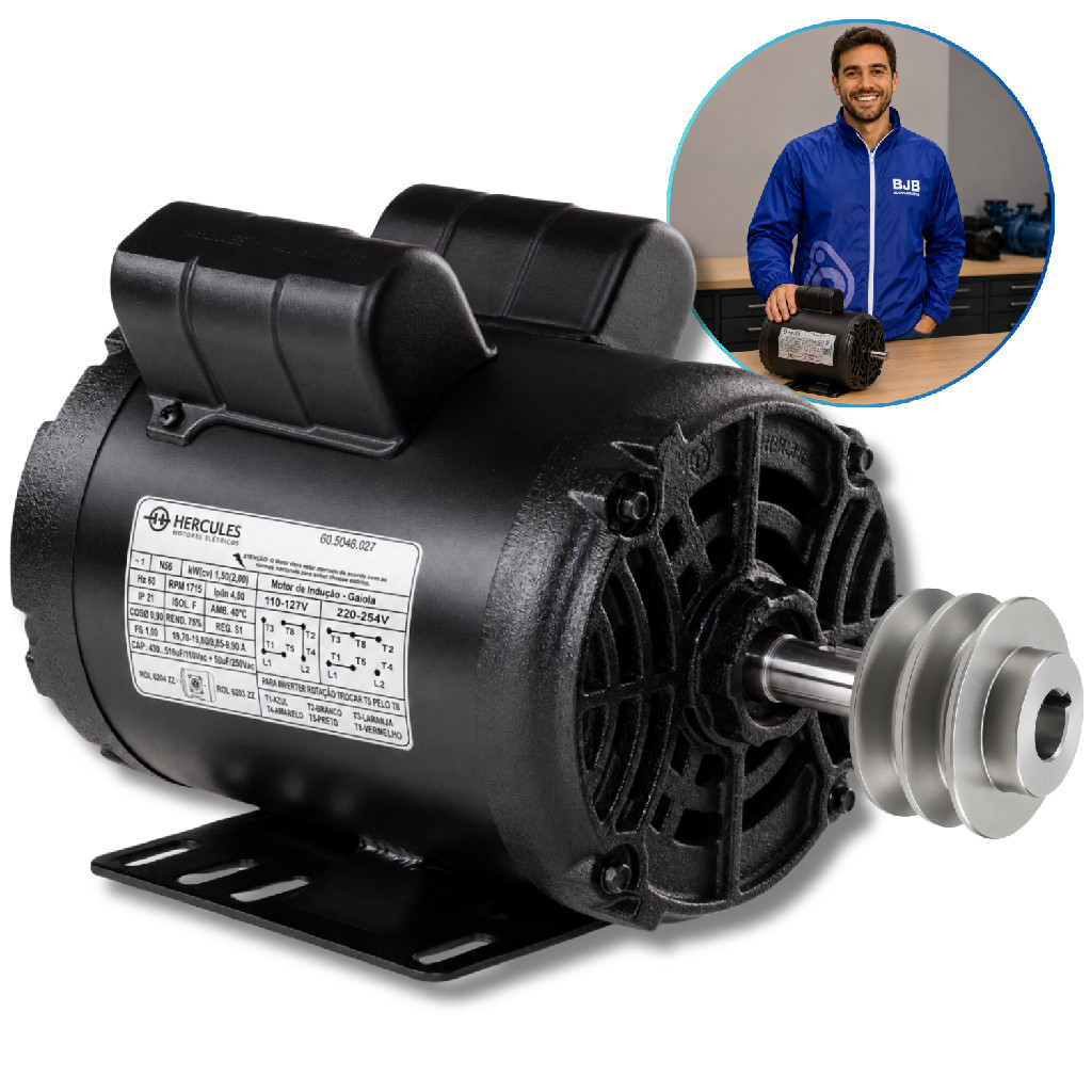Motor Elétrico Hercules 2CV Monofásico Baixa Rotação Polia Bivolt 110/220V