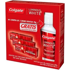 Kit Colgate Luminous White Com 3 Unidades De Creme Dental 70g + Enxaguante Bucal 250ml