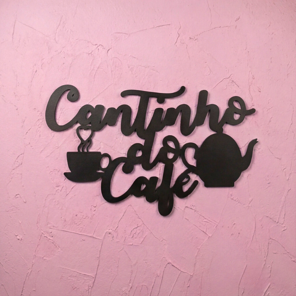 Cantinho do Café MDF Preto 25x15 Recorte Bule Xícara Decoração Parede Cozinha Padaria Cafeteria