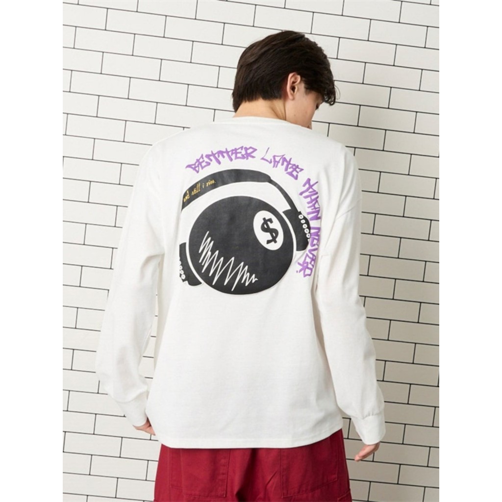 Produzido por Xiaowu Japonês Double focus Primavera Outono Camiseta de manga comprida masculina bordada estampada solta 