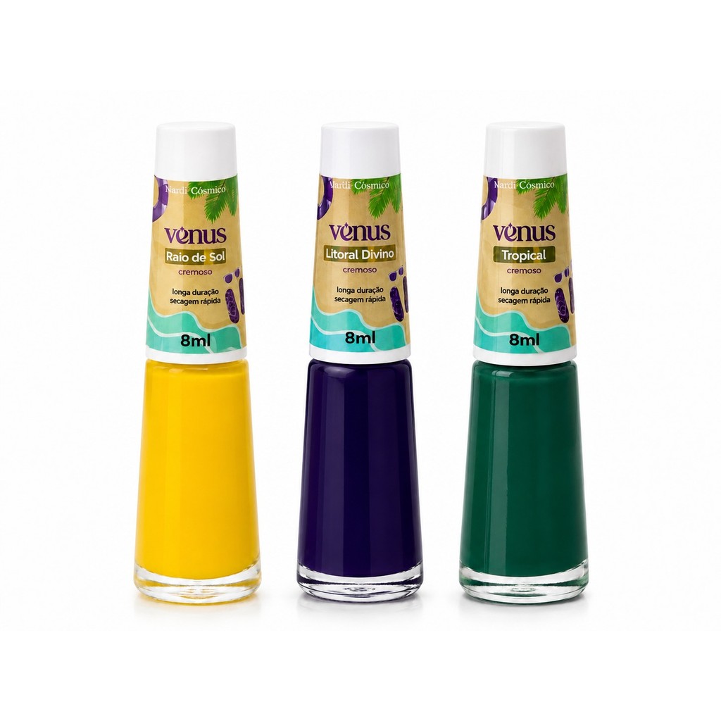 Kit Esmaltes Tradicional Vênus 8ml-Tons Brasil Copa do Mundo 2026 Hexa-Secagem Rápida em 2 minutos -