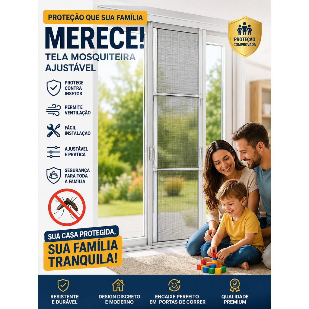 Tela Mosquiteira De Encaixe Regulável P Vãos De Porta de correr