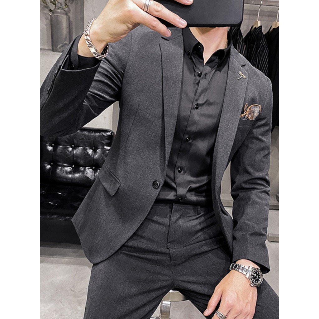 Tamanho grande Casual terno masculino versão coreana na moda rufião bonito fino-ajuste pequeno terno de duas peças jaque