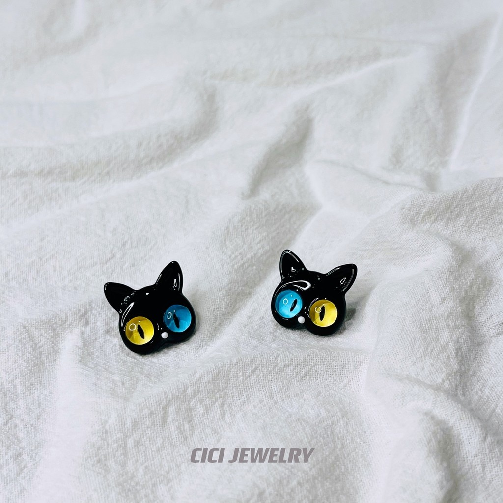 CICI novo estilo criativo cabeça de gato pequeno gato preto dos desenhos animados diferentes pupila gato nicho preto S92