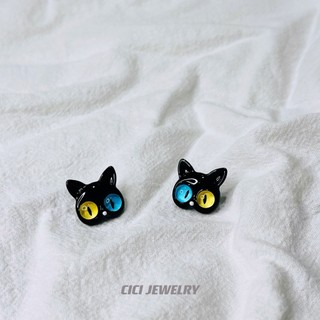 CICI novo estilo criativo cabeça de gato pequeno gato preto dos desenhos animados diferentes pupila gato nicho preto S92